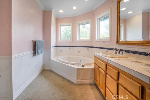 32182 Links Pointe, Laguna Niguel, CA 92677 - full bathroom with plenty of natural light, vanity, ornamental molding, recessed lighting, and a garden tub