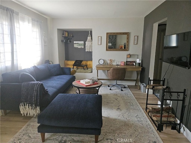 living area with wood finished floors