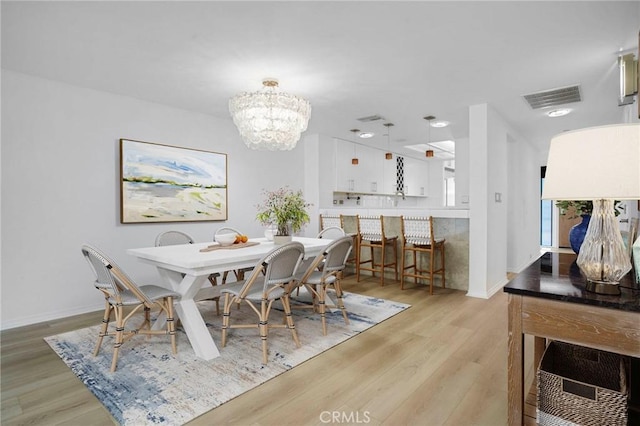 2930 Neilson Way Unit 407, Santa Monica, CA 90405 - dining area with a chandelier, light wood-type flooring, visible vents, and baseboards