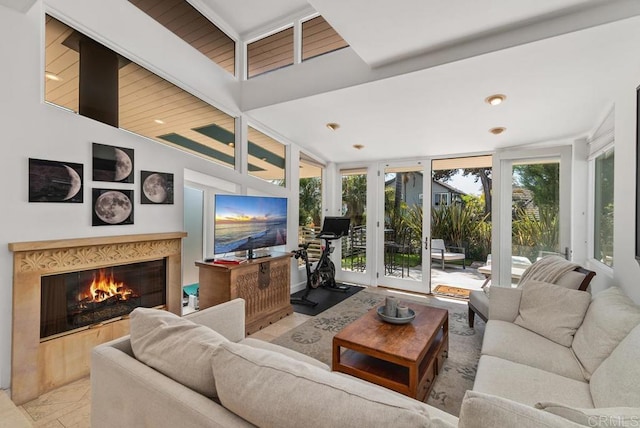 1407 Ocean, Del Mar, CA 92014 - living area featuring a glass covered fireplace