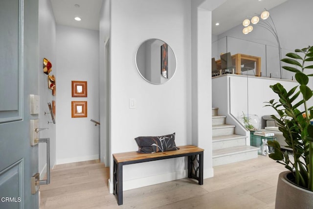 1323 Bayside Cir, Oxnard, CA 93035 - foyer with wood finished floors, stairway, recessed lighting, and baseboards
