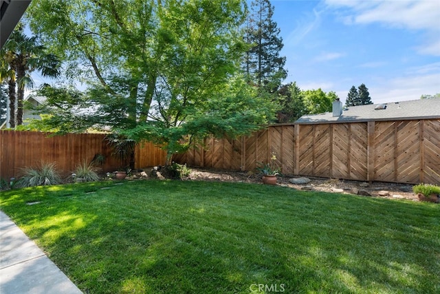 view of yard with a fenced backyard