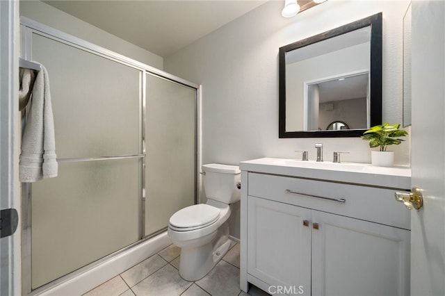 15796 Midwood Dr Unit 6, Granada Hills, CA 91344 - bathroom with toilet, a shower stall, vanity, and tile patterned floors