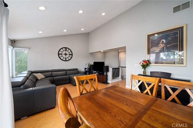 15796 Midwood Dr Unit 6, Granada Hills, CA 91344 - dining area with lofted ceiling, light wood-type flooring, and recessed lighting