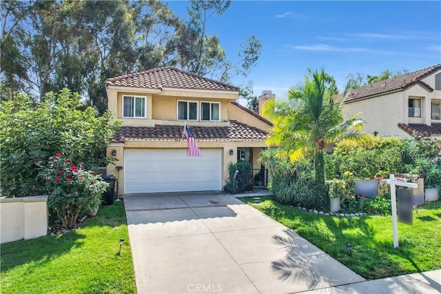 36 Westbrook Ln, Pomona, CA 91766 - view of front facade featuring a tiled roof, stucco siding, driveway, a front lawn, and an attached garage
