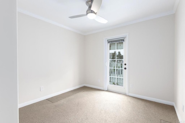 827 Del Mar Downs Rd Unit E, Solana Beach, CA 92075 - empty room featuring ornamental molding, carpet, ceiling fan, and baseboards