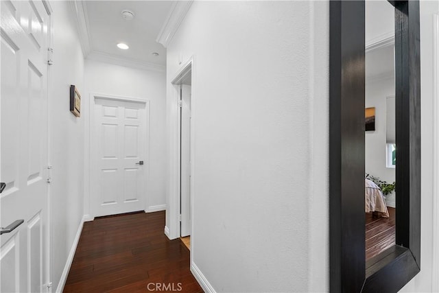 94 Paseo Vis, San Clemente, CA 92673 - corridor featuring baseboards, ornamental molding, recessed lighting, and dark wood-style floors