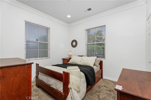 94 Paseo Vis, San Clemente, CA 92673 - bedroom with carpet, crown molding, visible vents, baseboards, and recessed lighting