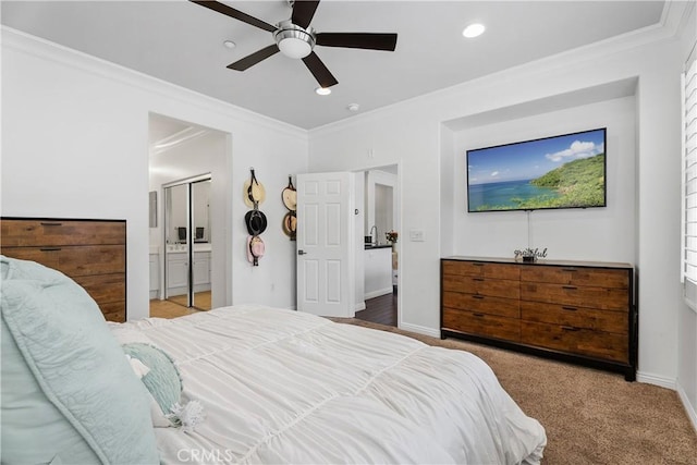 94 Paseo Vis, San Clemente, CA 92673 - bedroom with crown molding, connected bathroom, baseboards, and a ceiling fan