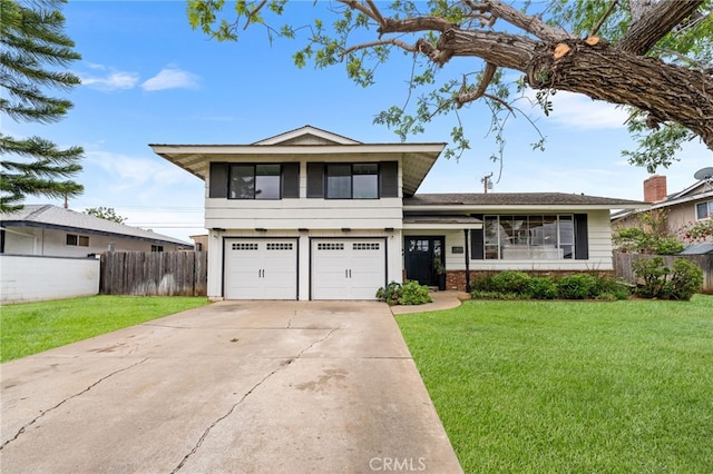 13402 Wheeler, North Tustin, CA 92705 - tri-level home featuring concrete driveway, fence, a front yard, and an attached garage