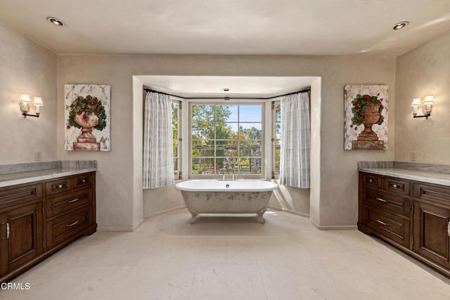 3325 Figueroa Mountain Rd, Los Olivos, CA 93441 - full bathroom with vanity, baseboards, and a freestanding bath