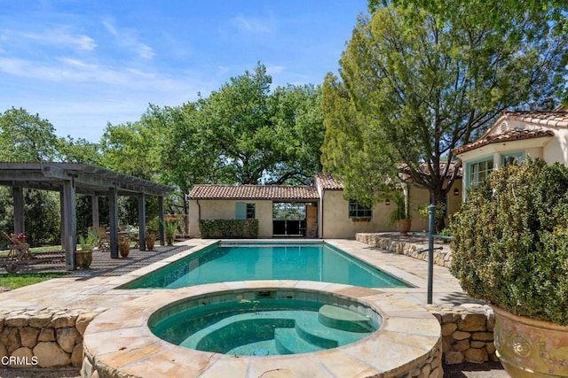 3325 Figueroa Mountain Rd, Los Olivos, CA 93441 - view of swimming pool featuring a pergola, a patio, and a pool with connected hot tub