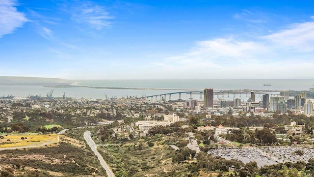 bird's eye view featuring a water view and a view of city