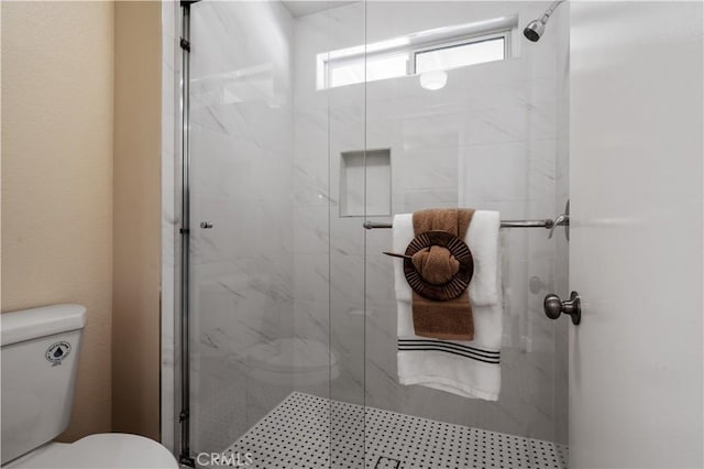 bathroom with toilet and a shower stall