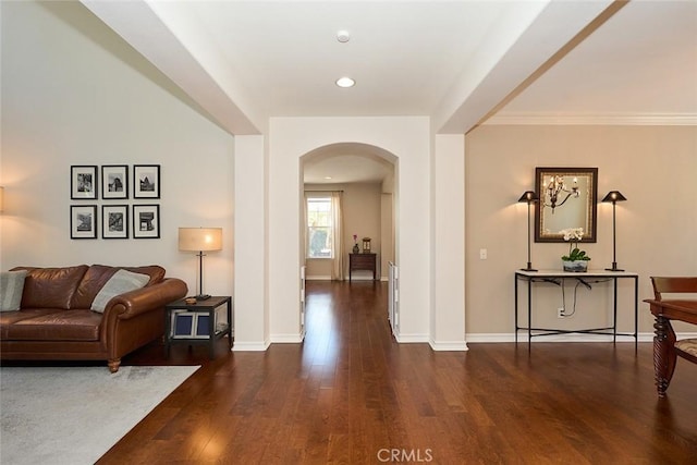 1472 Nicolas Way, Fullerton, CA 92833 - hall featuring arched walkways, wood finished floors, baseboards, and recessed lighting