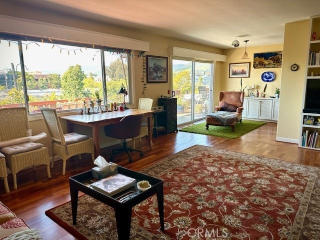 living area with wood finished floors