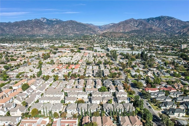drone / aerial view featuring a mountain view and a residential view