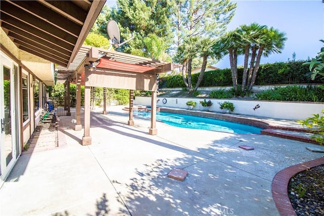 3926 Corte Cancion, Thousand Oaks, CA 91360 - view of pool featuring a hot tub, a pergola, a fenced in pool, and a patio