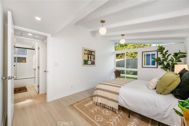 3130 Kallin Ave, Long Beach, CA 90808 - bedroom with light wood-style floors, beam ceiling, recessed lighting, and baseboards