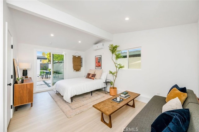 3130 Kallin Ave, Long Beach, CA 90808 - bedroom with a wall mounted AC, access to outside, light wood-style flooring, and recessed lighting