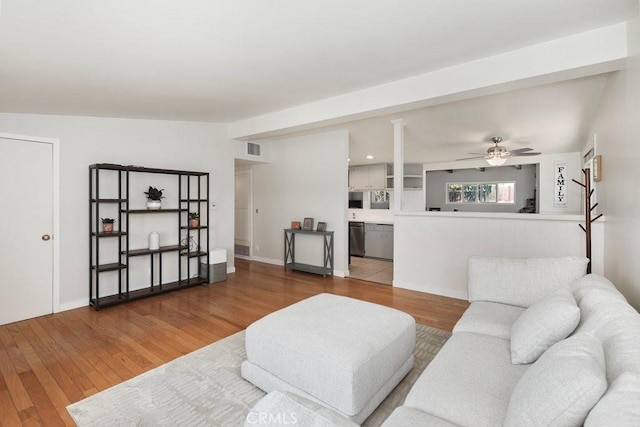 1229 Kilson Dr, Santa Ana, CA 92707 - living room with wood finished floors and ceiling fan