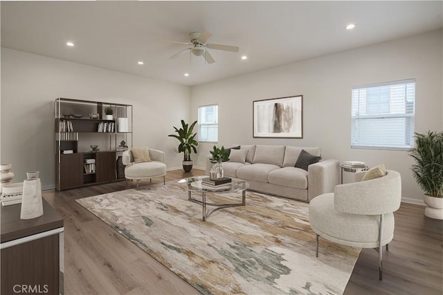 1271 S Sycamore Ave, Los Angeles, CA 90019 - living room with baseboards, recessed lighting, ceiling fan, and wood finished floors