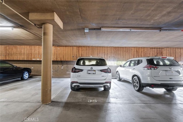 parking deck with wooden walls