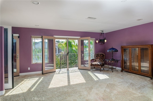30247 Yellow Feather Dr, Canyon Lake, CA 92587 - living area with baseboards, french doors, visible vents, and carpet floors