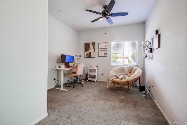 26841 Franklin Ave, Winchester, CA 92596 - home office featuring baseboards, ceiling fan, and carpet