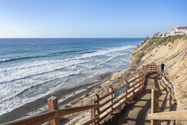 view of water feature featuring a beach view