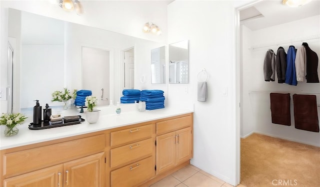 13912 Riverside Dr, Apple Valley, CA 92307 - full bathroom featuring walk in shower, tile patterned flooring, and vanity