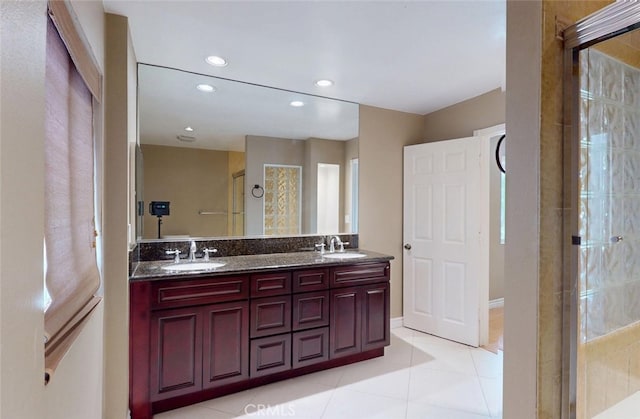 25211 Barents, Laguna Hills, CA 92653 - full bath with recessed lighting, tile patterned flooring, double vanity, and a sink