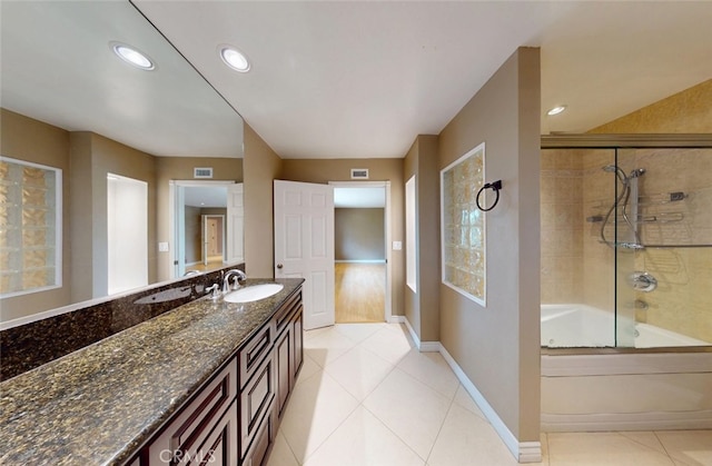 25211 Barents, Laguna Hills, CA 92653 - full bath with baseboards, tile patterned flooring, bath / shower combo with glass door, vanity, and recessed lighting