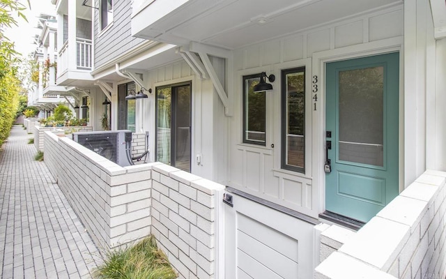 exterior space with board and batten siding