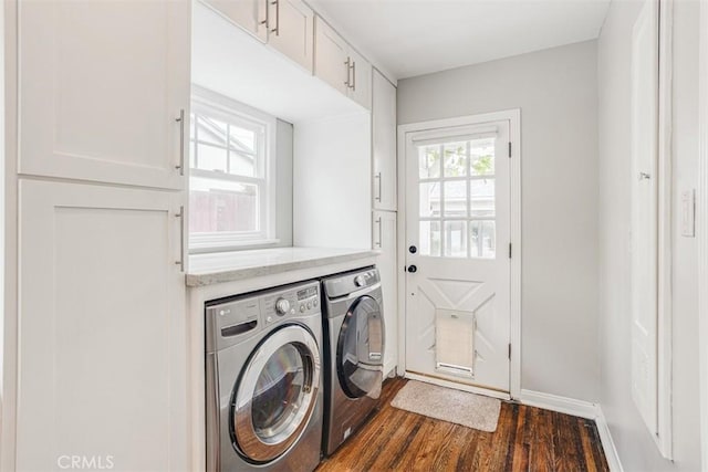 516 S Sparks St S, Burbank, CA 91506 - clothes washing area with cabinet space, washer and clothes dryer, baseboards, and dark wood-style floors
