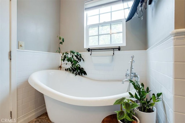 516 S Sparks St S, Burbank, CA 91506 - bathroom with wainscoting, tile walls, and a freestanding tub