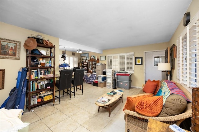 living room with tile patterned floors