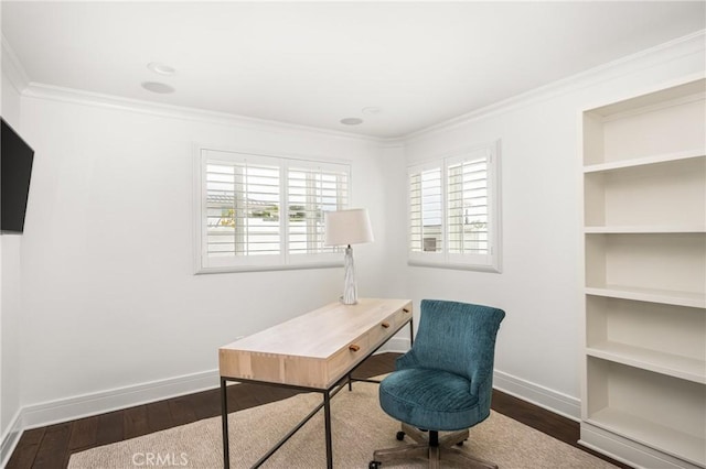 32491 Seven Seas Dr, Dana Point, CA 92629 - home office with baseboards, crown molding, and wood finished floors