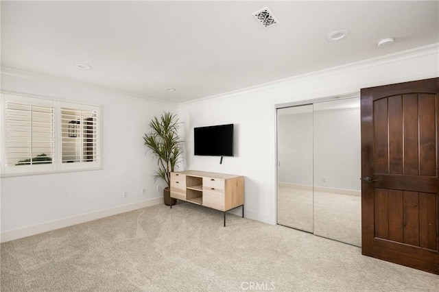 32491 Seven Seas Dr, Dana Point, CA 92629 - unfurnished bedroom featuring a closet, carpet, baseboards, ornamental molding, and visible vents