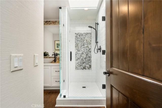 32491 Seven Seas Dr, Dana Point, CA 92629 - full bath featuring a shower stall, vanity, and wood finished floors