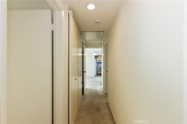 23026 Nadine Cir Unit B, Torrance, CA 90505 - hallway featuring light colored carpet and attic access