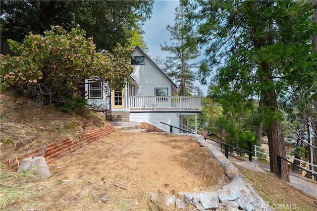 356 Wylerhorn Dr, Crestline, CA 92325 - rear view of property with a wooden deck