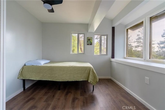 356 Wylerhorn Dr, Crestline, CA 92325 - bedroom featuring a ceiling fan, wood finished floors, and baseboards