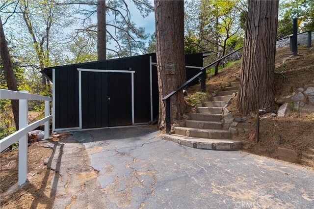 356 Wylerhorn Dr, Crestline, CA 92325 - view of outdoor structure with stairway and an outdoor structure