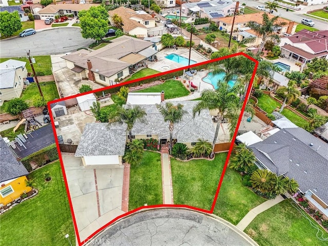 aerial view with a residential view