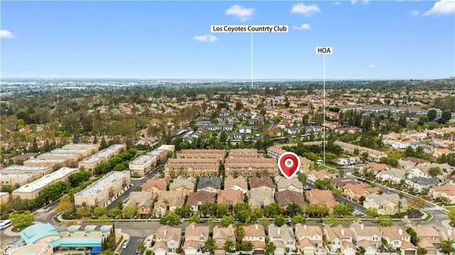 aerial overview of property's location with nearby suburban area