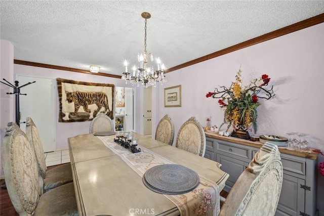 10661 Baton Rouge Ave, Porter Ranch, CA 91326 - dining space with ornamental molding, an inviting chandelier, and a textured ceiling