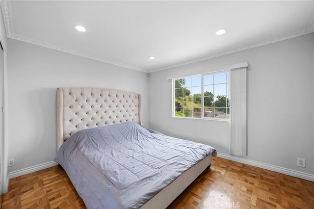 7980 Hollywood Way, Sun Valley, CA 91352 - bedroom with ornamental molding, baseboards, and recessed lighting