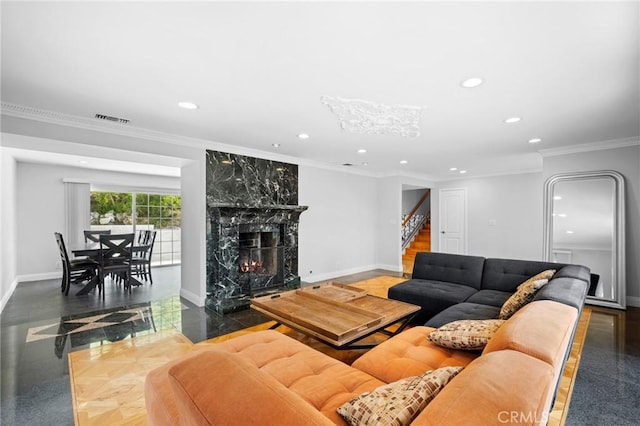 7980 Hollywood Way, Sun Valley, CA 91352 - living room featuring stairs, visible vents, baseboards, and recessed lighting