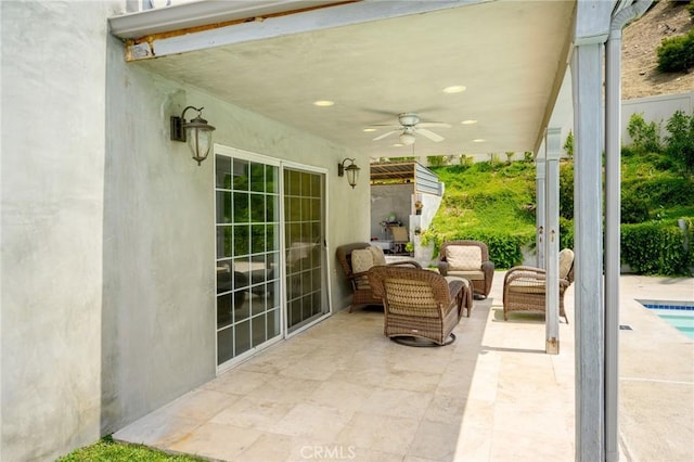 7980 Hollywood Way, Sun Valley, CA 91352 - view of patio with an outdoor pool, ceiling fan, and outdoor lounge area